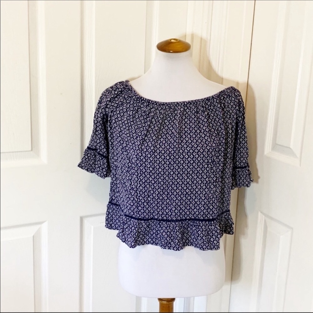 Super dry navy festival fringe crop top s